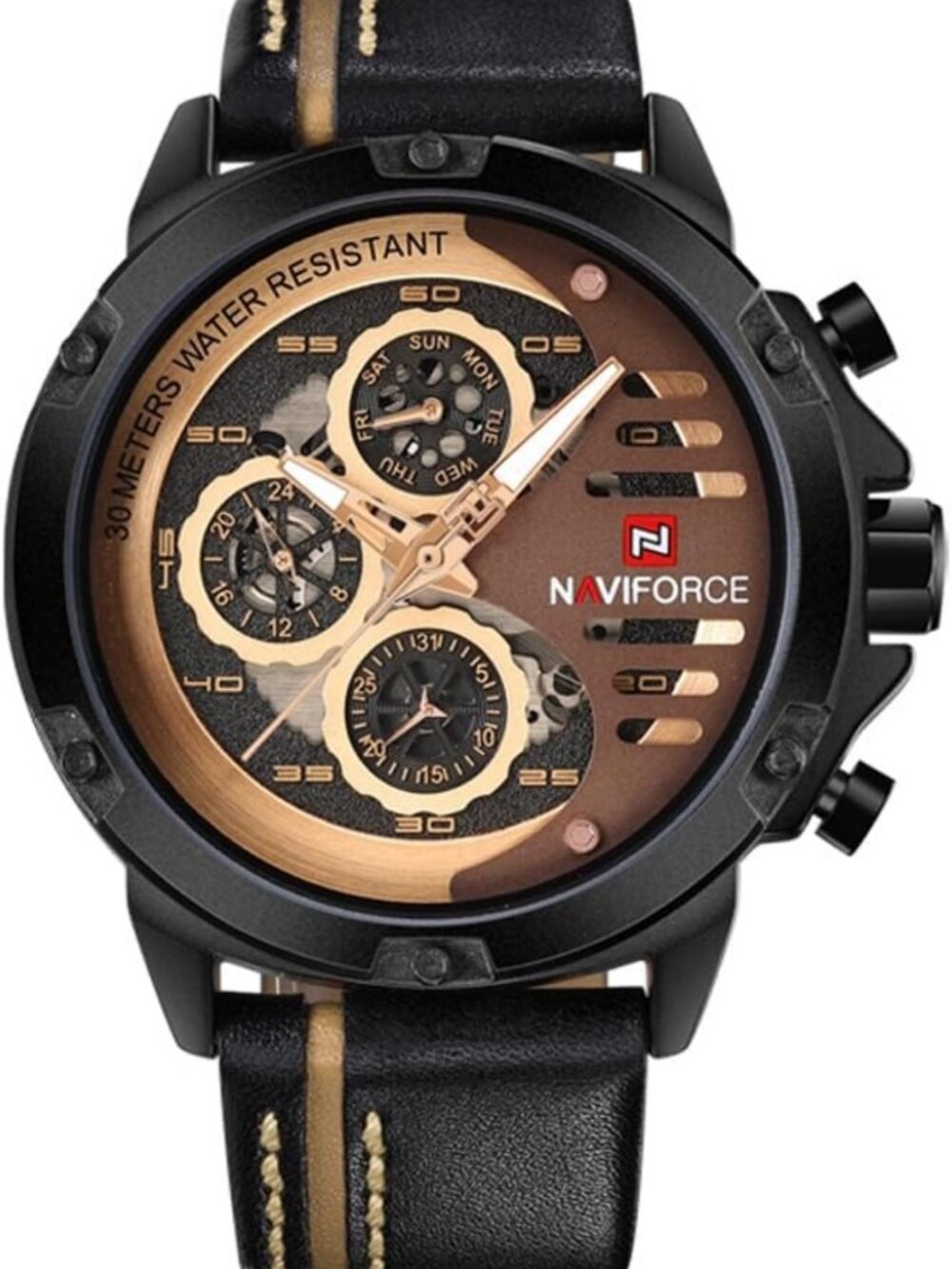 Men's Waterproof Analog Quartz Military Watch with Leather Band & Date Calendar